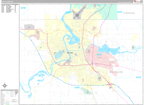 Eau Claire, WI Wall Map